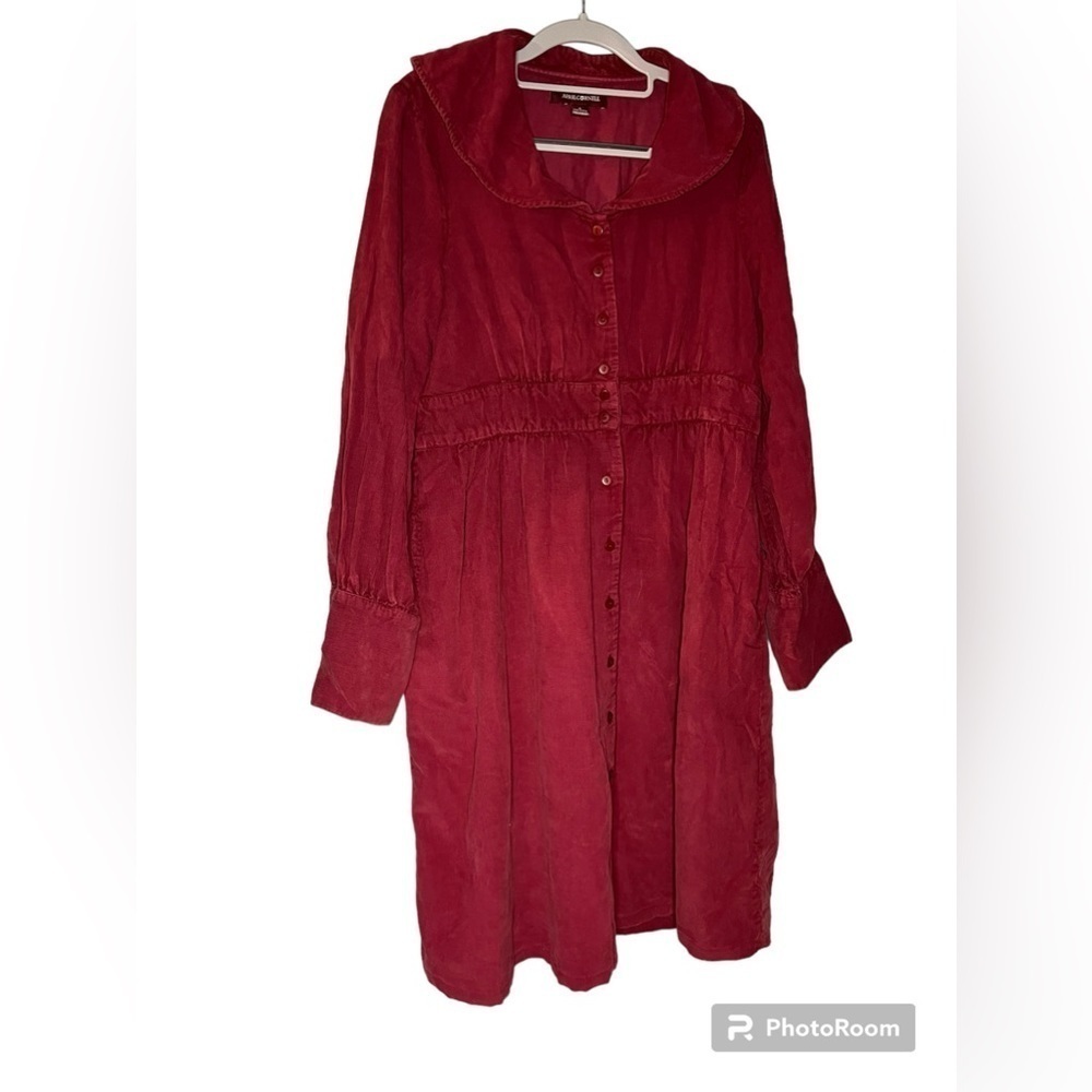 April‎ Cornell cranberry red corduroy long sleeve midi dress prairie Lagenlook